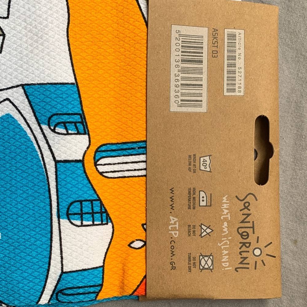 NEW- Santorini Tea Towel with Blue and Orange Design - Picture 2 of 5